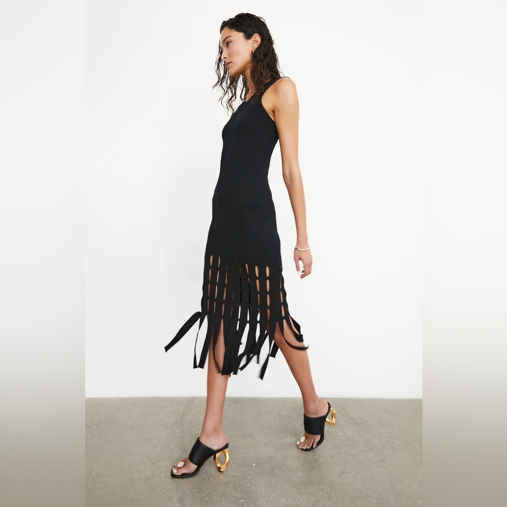 Rails Sz XXS Kaia Black Fringe Bodycon Midi Elegant Sexy Dress